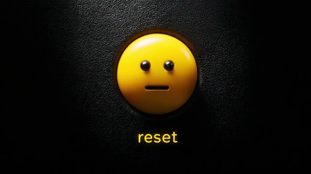 A visual representation of the concept of reset, featuring a yellow button with a neutral face being pressed, symbolizing a fresh start or the need for change in a digital environment.