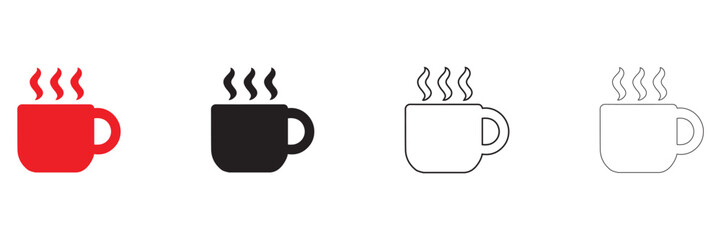 coffee mug with steam icon vector set, coffee cup vector, silhouette and line art