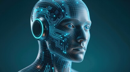 Cybernetic face displays advanced technology in digital art setting Generative AI