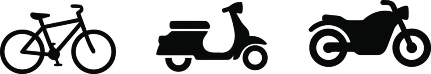 Bicycle Scooter Motorcycle Icon Set Two Wheel Vehicle Vector.