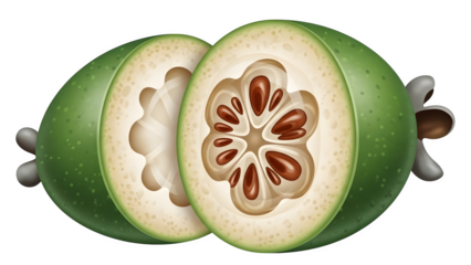 Green bael fruit cut open isolated on transparent background
