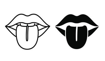 Vector illustration of two tongue out lips in black and white © Itz