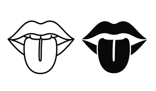Vector illustration of two tongue out lips in black and white