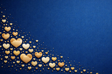 Fototapeta premium Luxury Blue Background with Golden Hearts and Elegant