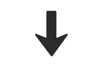 Downward arrow symbol indicating direction, download, south, pointing, navigation, or progress, transparent background