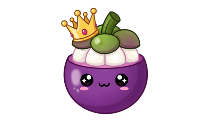 A cartoon purple eggplant wearing a crown isolated on transparent background