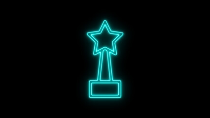 Neon Blue Star Trophy on Black Background Glow