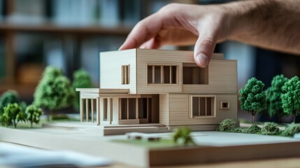 Hand adjusting architectural model details in design process