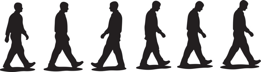 Silhouette of a man walking in different positions sequence