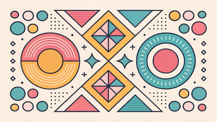 Colorful Abstract Geometric Pattern with Circles and Diamond Shapes Vector Design