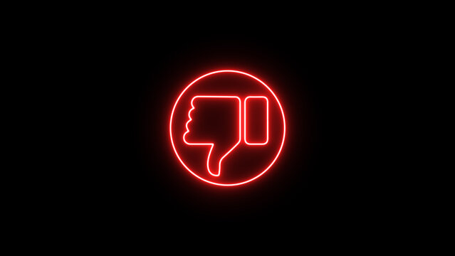 Red neon thumbs down symbol in a circle on black background - Powered by Adobe