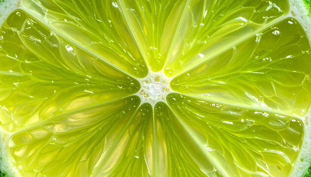 Symmetrical macro detail of fresh lime slice for citrus fruit marketing