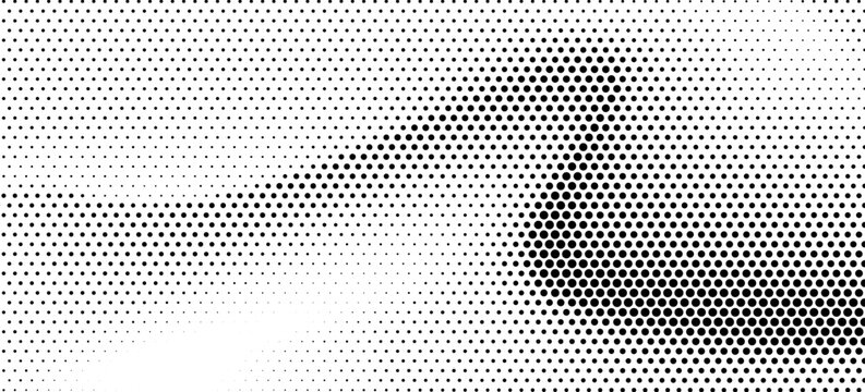 Dotted halftone texture background. Black and white pop art gradient overlay. Fading grunge gritty noise wallpaper. Weathered pixelated comic backdrop. Vector bitmap subtle vanishing surface