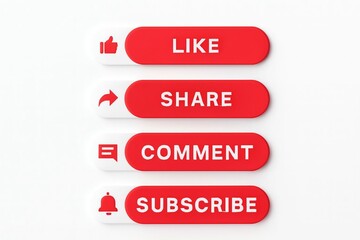 Social media engagement buttons for like share comment and subscribe