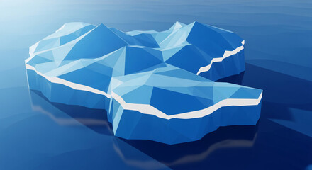 Abstract, polygonal iceberg on blue surface. Illustrates melting ice, climate change or environmental concern, perfect for related themes