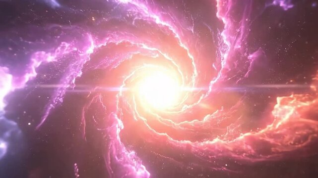 Vibrant cosmic vortex with swirling nebulae and radiant light, creating a mesmerizing space scene.