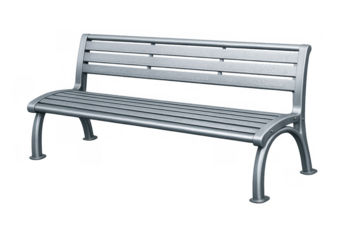 Metal street bench providing outdoor seating for public parks and pedestrian areas, transparent background