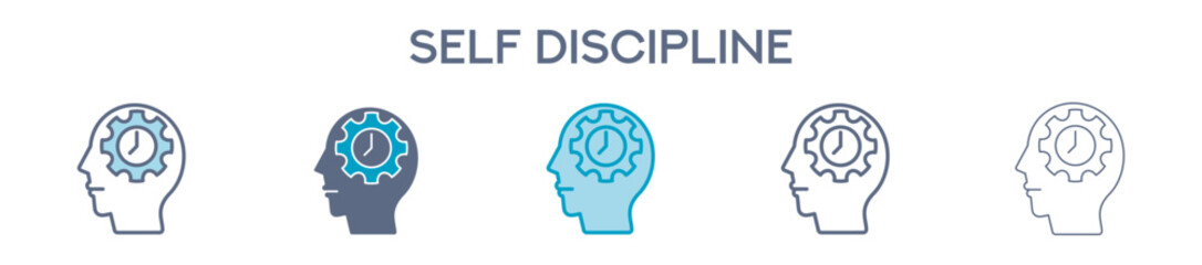 Self Discipline Element For Design Graphic - Multi Styles. Vector Illustration Of Two Colored And Black. Multiple Icons Designs Can Be Used For Mobile, Ui, Web 