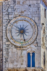 Fototapeta premium Historic 17th century clock tower and bell at Pjaca Square, Dalmatia County, Split, Croatia, Europe