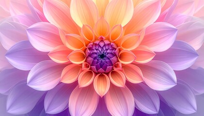 Fototapeta premium Close-up Macro View of a Beautiful Dahlia Flower with Vibrant Pink, Orange, and Purple Petals