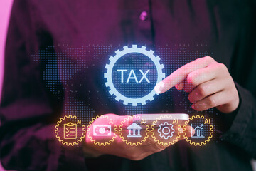 Tax management tools on mobile device during digital interaction in a business setting in the evening