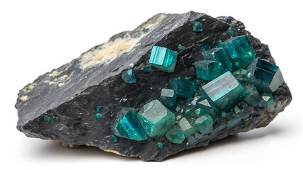 Blue Green Crystal Mineral Specimen Embedded in Dark Rock