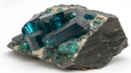 Blue Green Crystal Mineral Specimen Embedded in Dark Rock
