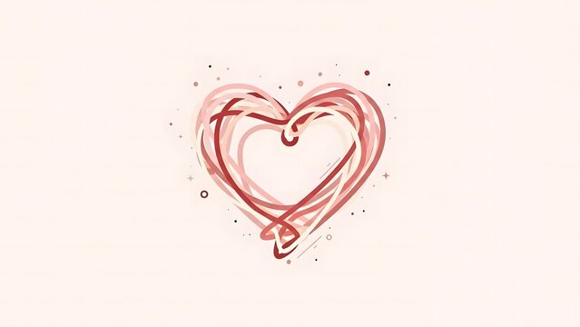 A heart shape created from flowing red and pink scribble lines on a light background