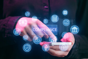 Using a smartphone to check compliance status with various digital icons displayed