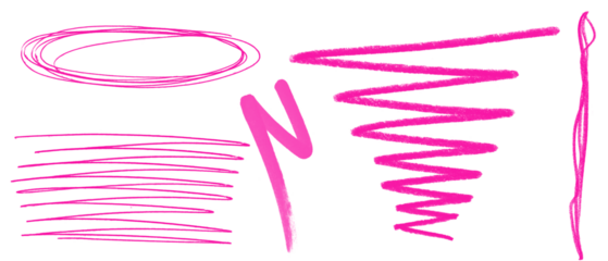 Brush arrow png file with neon pink lines and shapes on black background