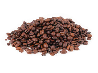 Fototapeta premium Centered view of Colombian hazelnut light roast whole coffee beans isolated on white background. Detailed studio image showing bean consistency and color for ecommerce, packaging design, and catalogs.