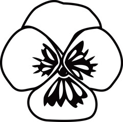 パンジーやスミレの花のアウトライン白黒線画イラスト 透明背景