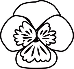 パンジーやスミレの花のアウトライン白黒線画イラスト 透明背景