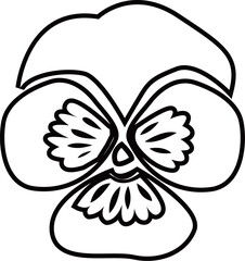 パンジーやスミレの花のアウトライン白黒線画イラスト 透明背景