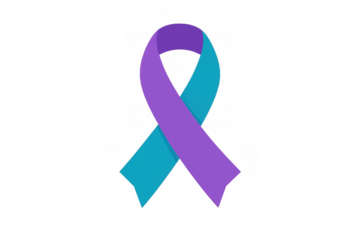 Teal and purple suicide prevention and awareness ribbon symbolizing mental health support, hope, and advocacy on transparent background