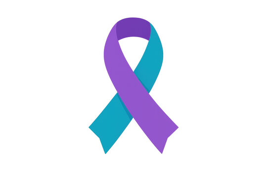 Teal and purple suicide prevention and awareness ribbon symbolizing mental health support, hope, and advocacy on transparent background - Powered by Adobe