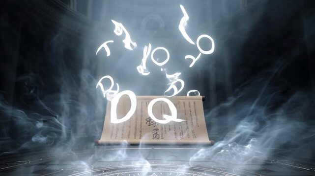 Mystical Scroll Unveiling Ancient Secrets in a Smoky Ritual.