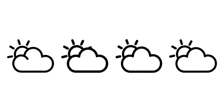 Four outline weather icons showing sun behind fluffy cloud with varying degrees of brightness