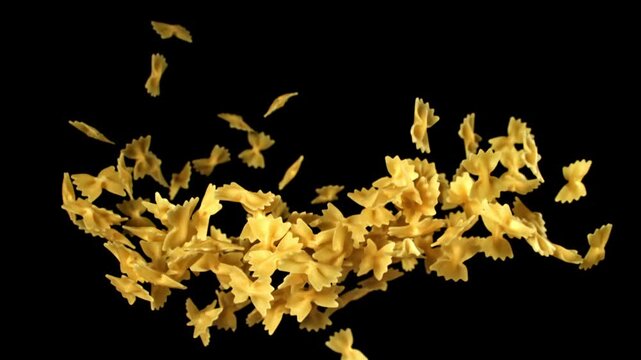 Super slow motion flying dry farfalle pasta . Filmed on a high-speed camera at 1000 fps. High quality FullHD footage