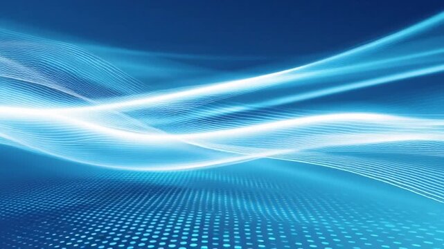 Abstract blue wave pattern on a grid background with glowing lines.