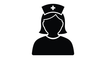 Simple black nurse icon with a traditional cap a striking silhouette © asma