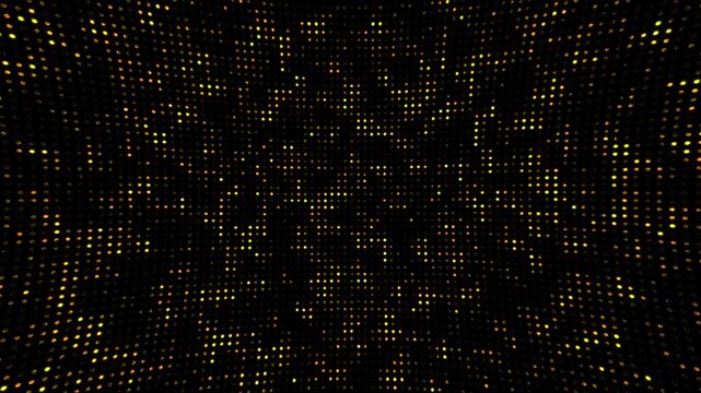 Abstract dot technology background. Hi tech motion graphic background, yellow flickering dots on dark background