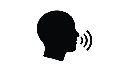A black silhouette of a head speaking with sound waves emanating from it silhouette
