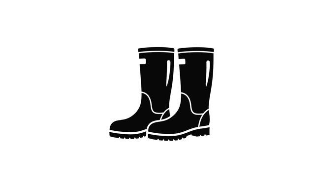 A pair of black rubber boots presented as a stark silhouette