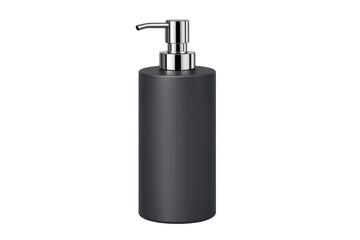Obraz premium Matte black pump bottle dispenser for soap, lotion, or sanitizer with chrome top, isolated on transparent background