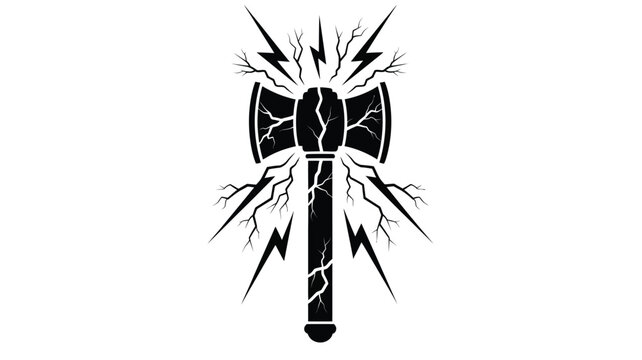 A striking black axe with lightning bolts a bold design silhouette