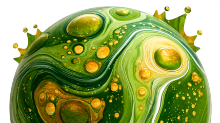 Green and Gold Liquid Planets with Crown isolated on white background