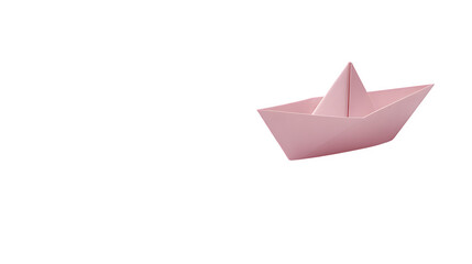 Simple Pink Paper Craft Ship isolated on white background 