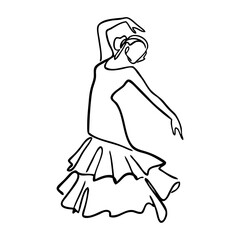 Baile típico español. Dibujo de trazo único de bailarina de flamenco  © teracreonte