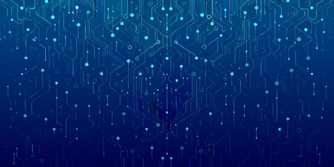 Abstract blue background depicting a complex network of digital circuitry